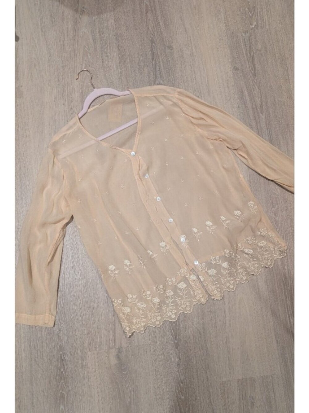 Vintage Sheer Embroidered Button-Front Blouse in Beige - Picture 2 of 10